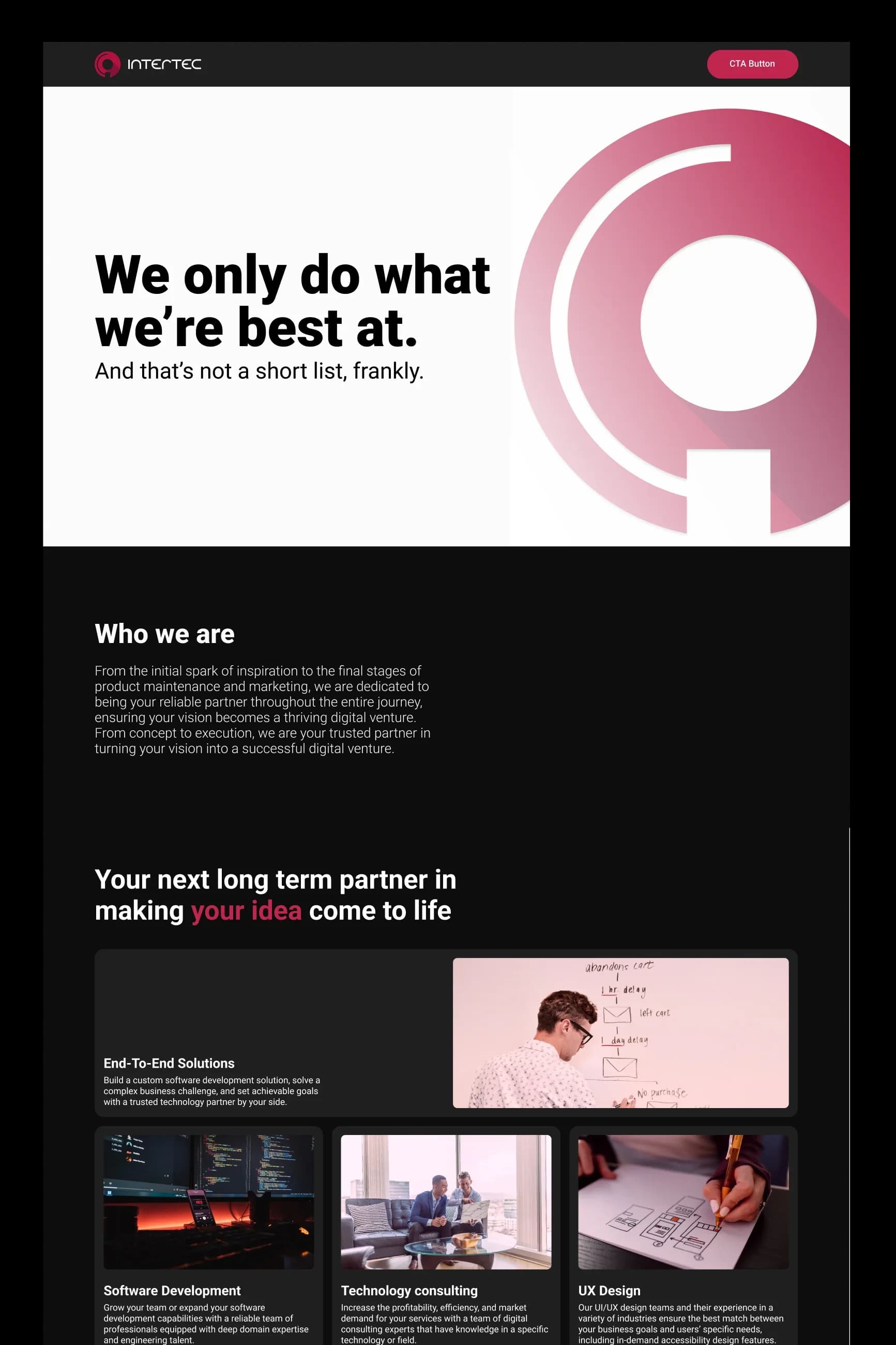 First early homepage concept, designed before stakeholder interviews settled the requirements.